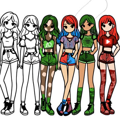 a group of girls wearing crop tops and shorts