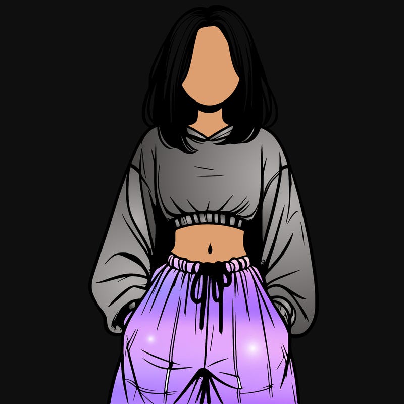 realistic girl faceless with baggy pants and a crop top