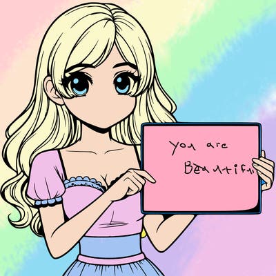 realistic pretty girl holding blank sign