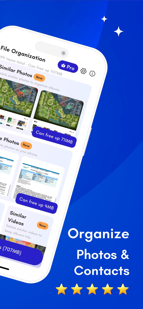 Lumina: Storage Manager - Lumina app interface showing file organization for similar photos and videos to free up phone storage.
