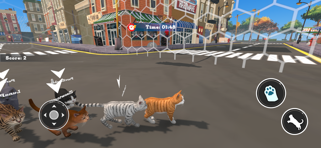 Cat Life Simulator: Cat & Mice - A group of different cats exploring a city street in Cat Life Simulator