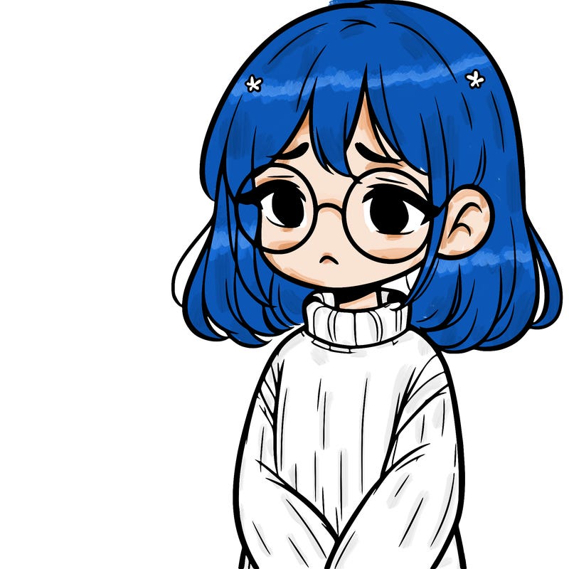 sad girl with glasses in a sweater