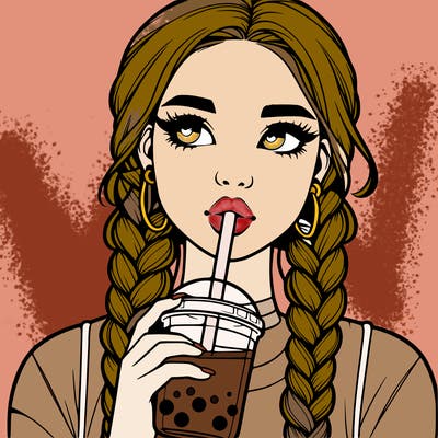 realistic girl with braided hair drinking boba