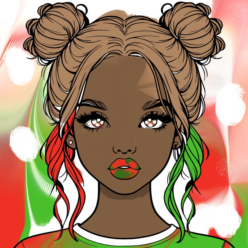 realistic girl with two buns in hair and lips