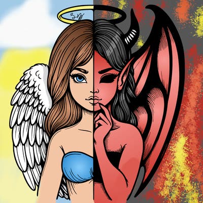 realistic angel half demon