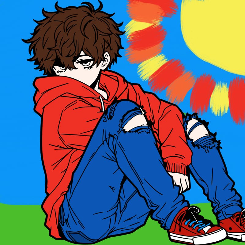 a male hoddie ripped jeans messy hair anime