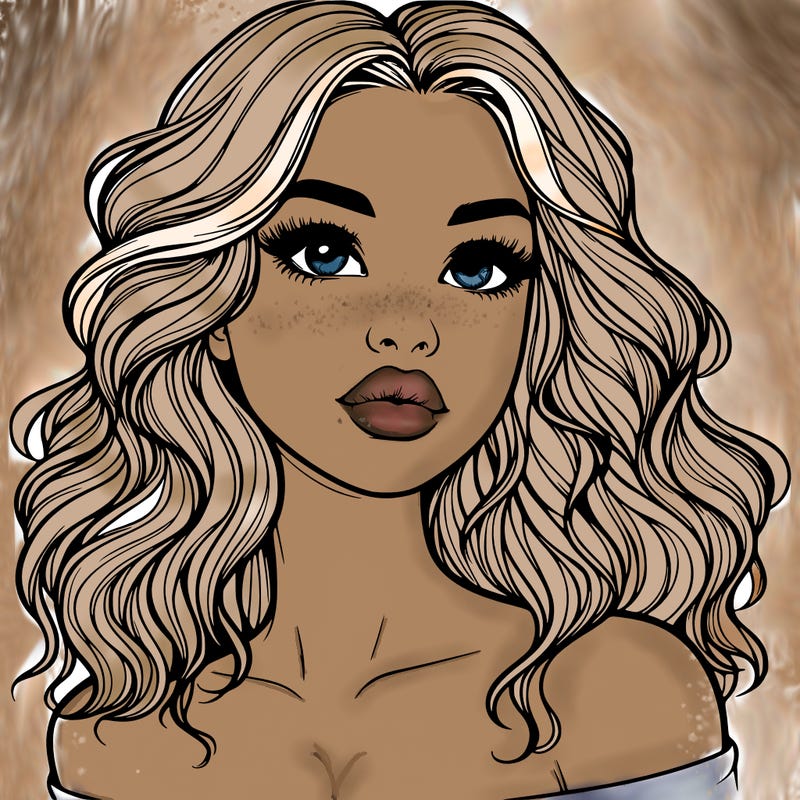 realistic girl with wavy hair and lips