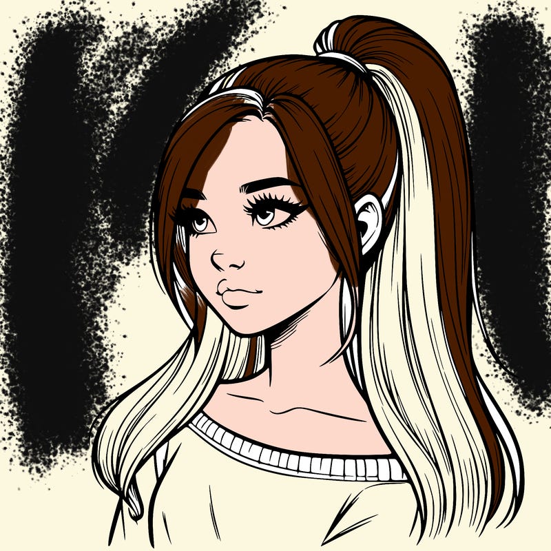 realistic girl with a high ponytail