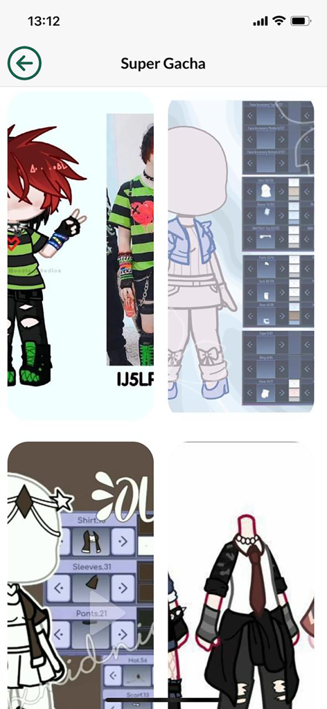 Funny Gacha : Outfit Ideas - Una galería que muestra varias ideas de atuendos de personajes de Gacha y plantillas de diseño.