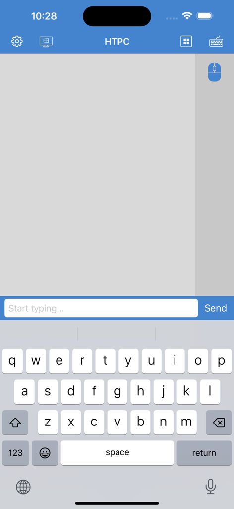 VMouse - VNC Remote Mouse - VMouse app interface featuring a remote keyboard and trackpad for HTPC control