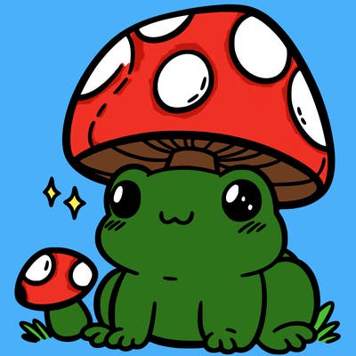 a cute frog with a mushroom hat