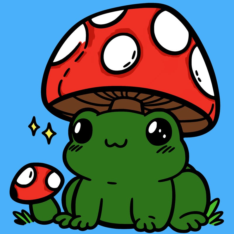 a cute frog with a mushroom hat
