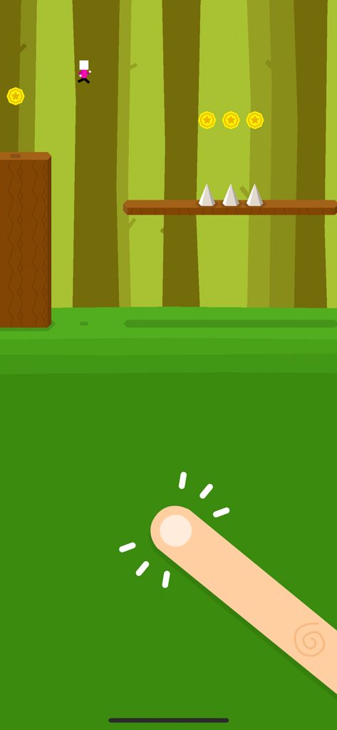 Mr Jump World - Mr Jump World gameplay showing the character jumping over spikes in a minimalist forest level