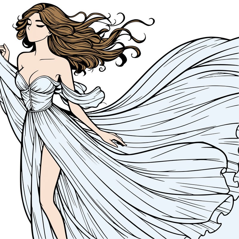 realistic woman in dress flowing the the wind