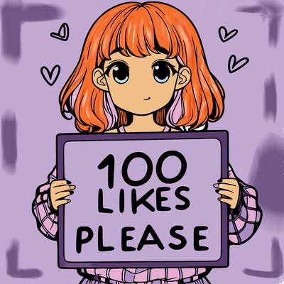 a girl holding a sign saying 100 likes please