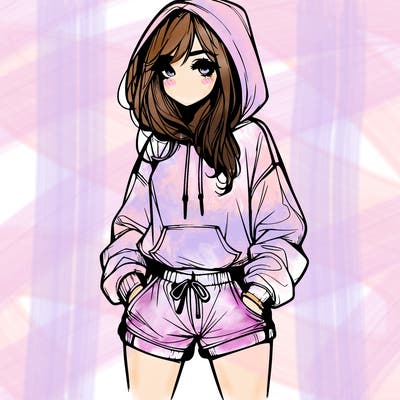 realistic girl in shorts and hoodie