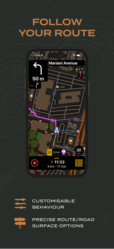 Scenic Motorcycle Navigation - Interface of Scenic motorcycle navigation app showing a detailed route map and turn by turn directions