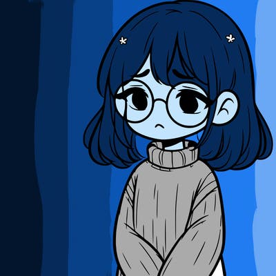 sad girl with glasses in a sweater
