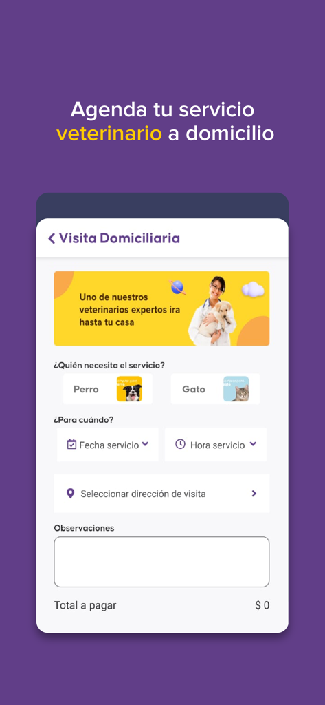 Laika- La tienda de tu mascota - Page de réservation des services vétérinaires à domicile dans l'application Laika