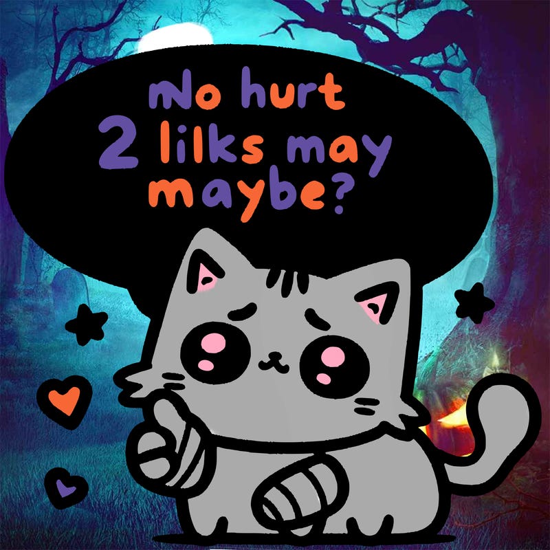 cute cat thats been hurt saiying 2 likes maybe