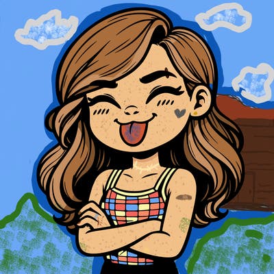 realistic girl crossing her arms and wearing a tank top with her tongue held out she has long hair