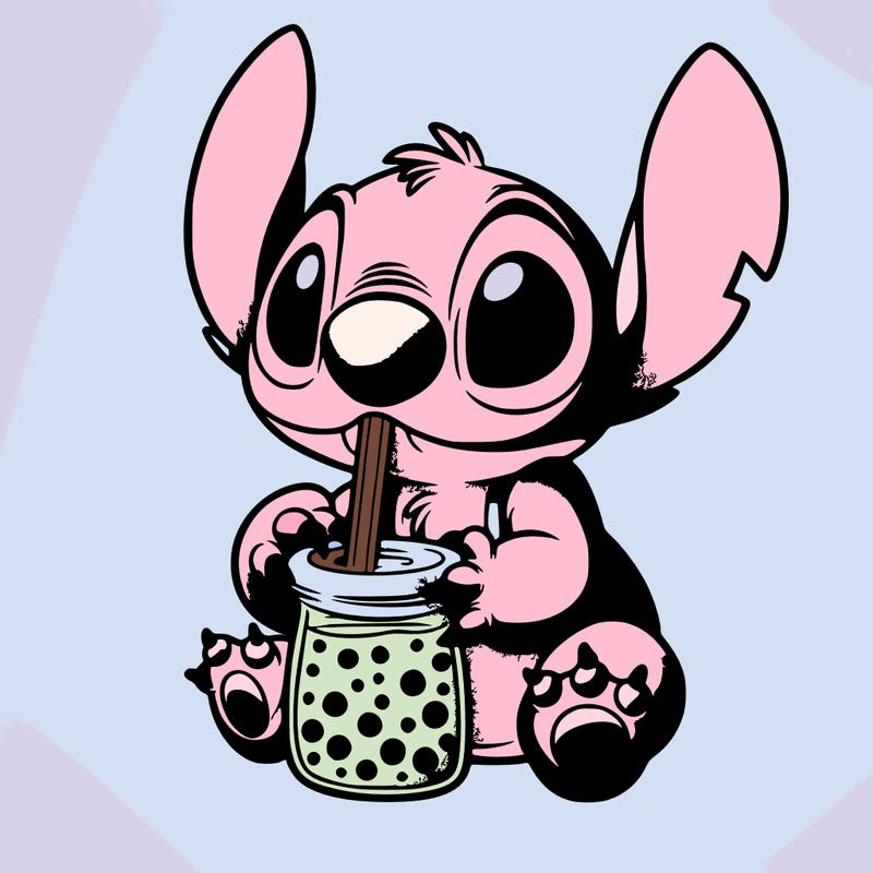 stitch drinking boba tea