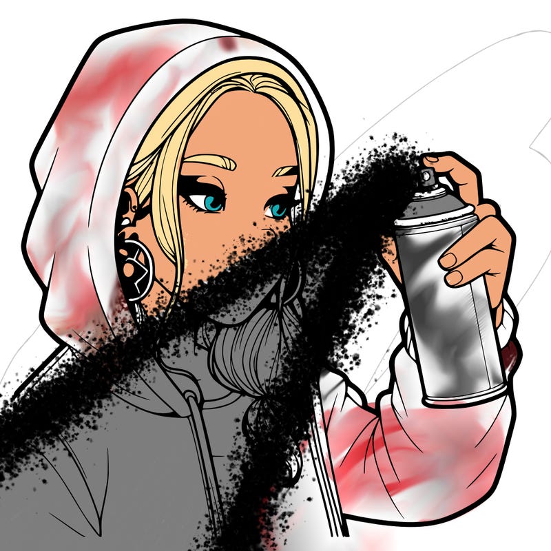 a realistic girl, spray painting