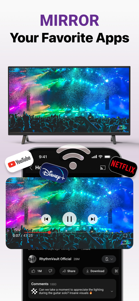 iPhone spiegelt Streaming-Apps wie YouTube und Netflix auf einen Roku-Fernseher-Bildschirm