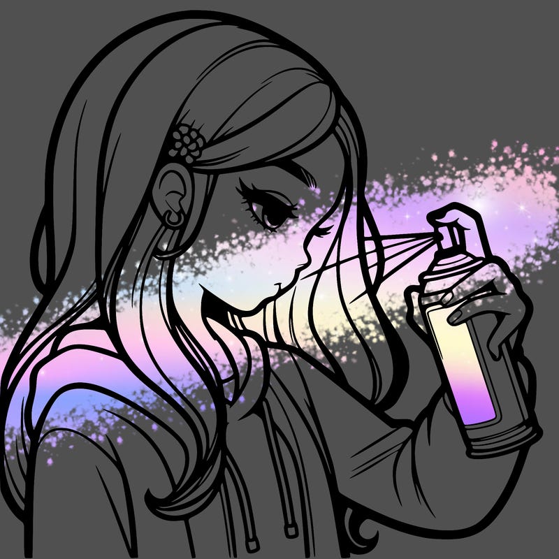 a realistic girl spray painting