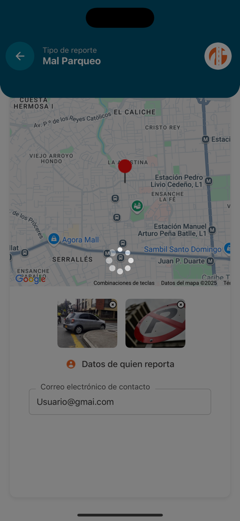 INTRANT RD - Oberfläche der INTRANT RD App zur Meldung von Falschparkern mit Karten- und Fotobeweismitteln.