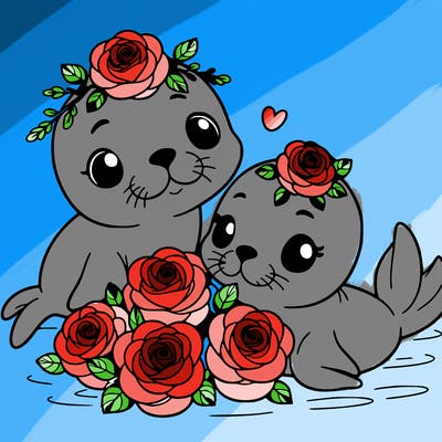 baby seals with roses