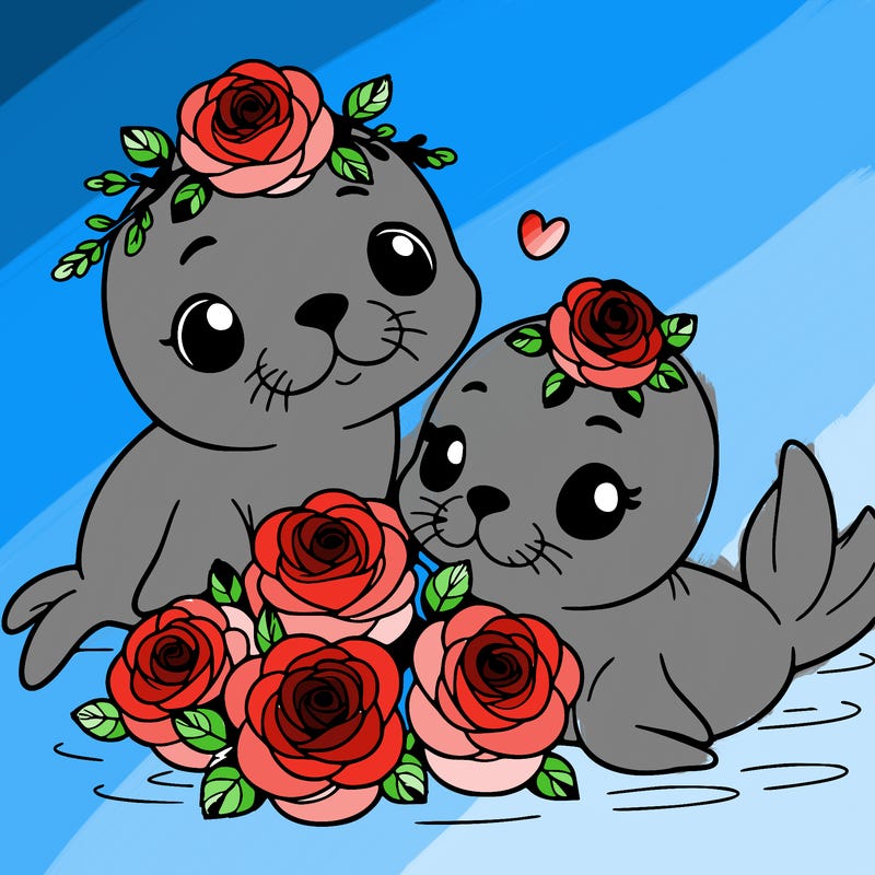 baby seals with roses