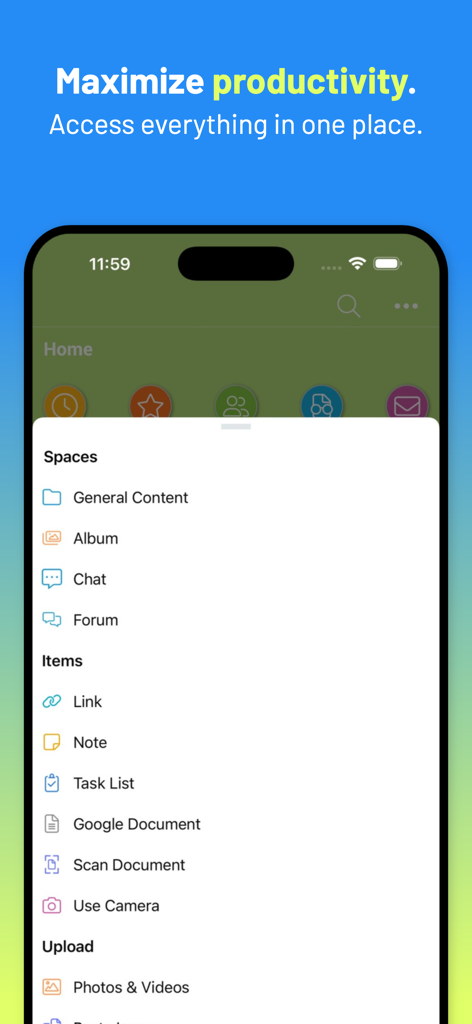 Bublup - Bublup mobile app interface showing a menu to organize links, notes, and documents in one place.