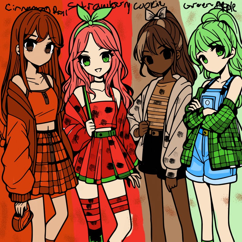 teen manga girls group of 4
