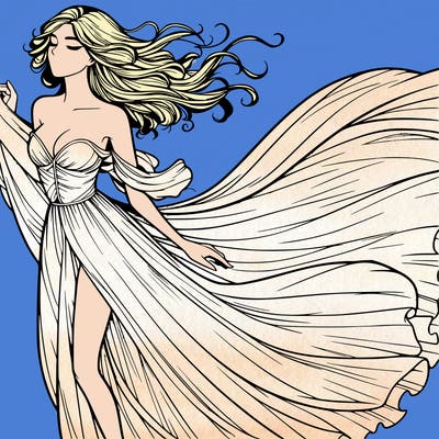 realistic woman in dress flowing the the wind