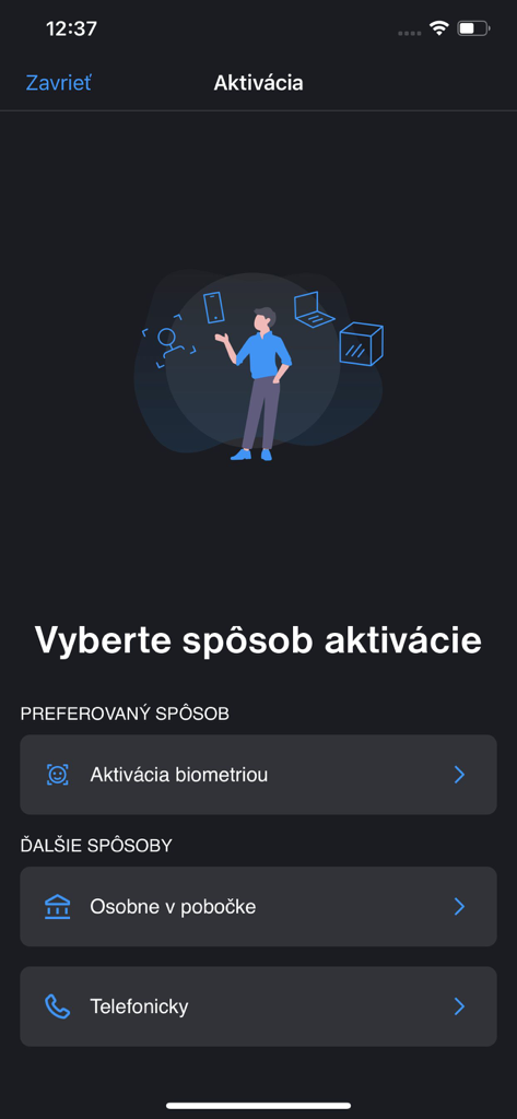Čítačka - Citacka app activation screen showing biometric and phone options