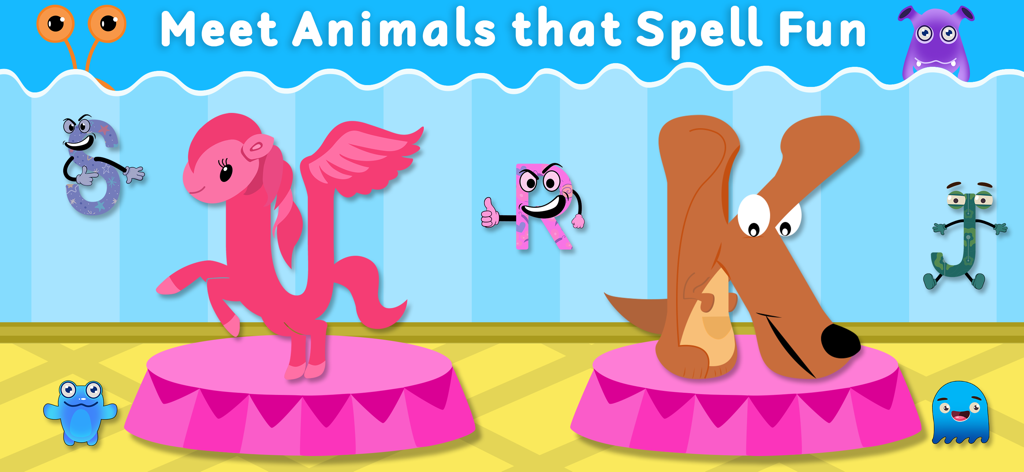 Endless Alphabet ABC App Kids - Cartoon letters shaped like animals in the Endless Alphabet ABC App Kids
