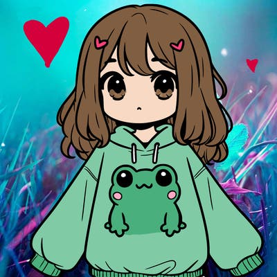 girl wearing frogging sweatshirt