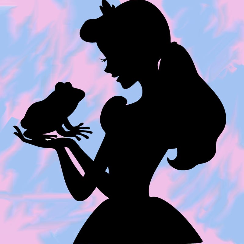 a shadow of a princess holding a frog realistic