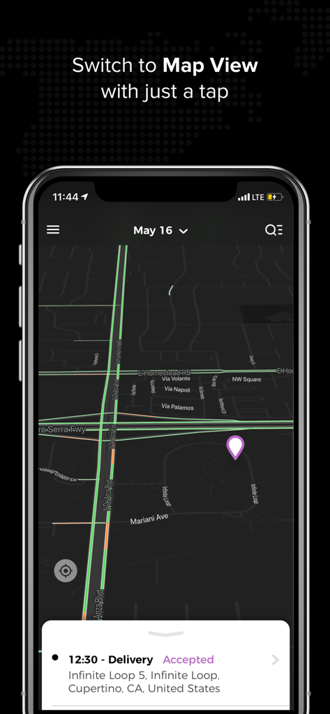 Tookan Agent - Tookan Agent app screenshot showing the interactive map view and delivery task details.