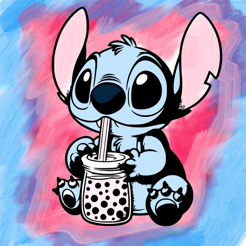 stitch drinking boba tea