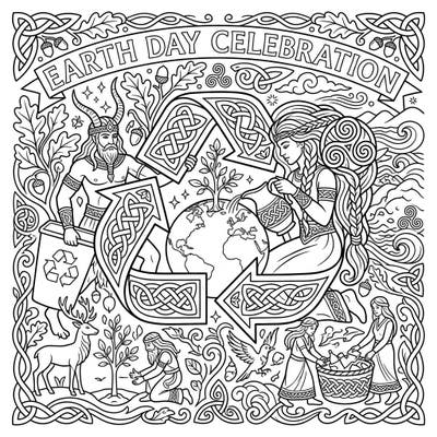 Immerse yourself in a unique Earth Day celebration featuring powerful Celtic Gods embracing environmental themes. This detailed coloring page offers an inspiring way to connect with ancient lore and modern ecological awareness.