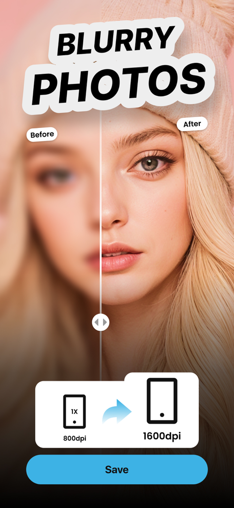 Enhancer & Analyzer: RePixel - Before and after comparison showing AI photo enhancement and unblurring results