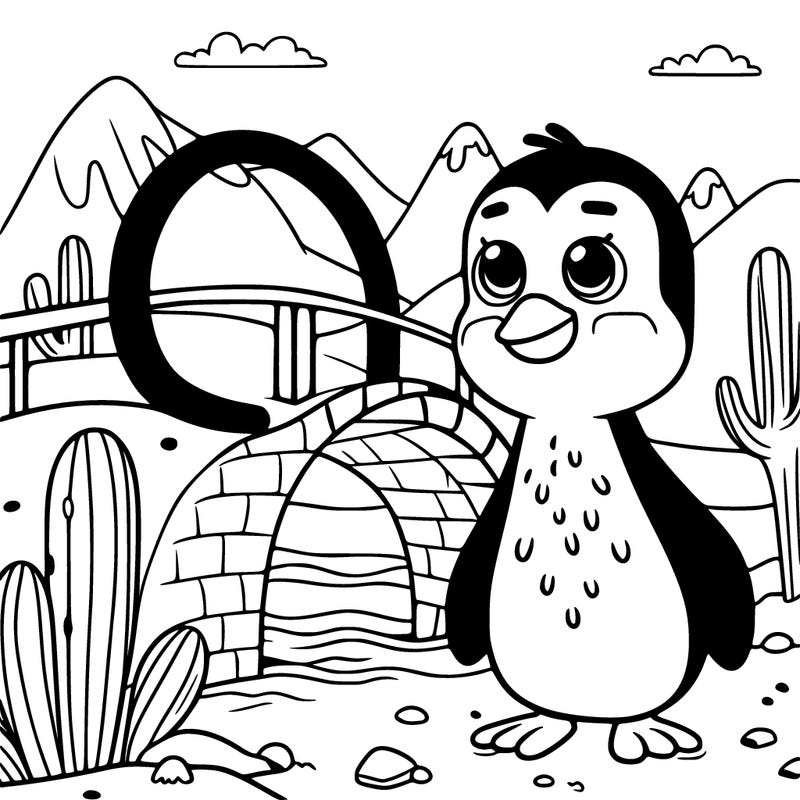 penguin on a bridge in mexico desert