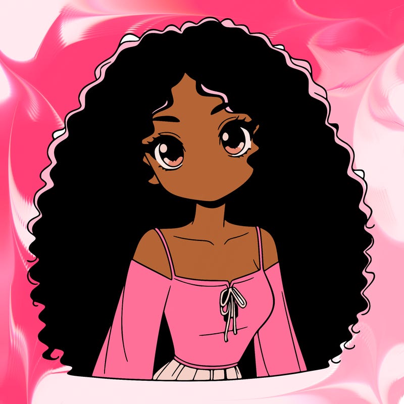 a black anime girl with long afro hair