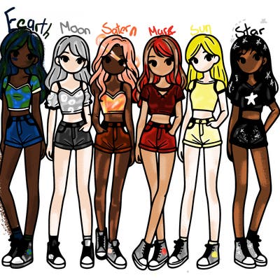 a group of girls wearing crop tops and shorts