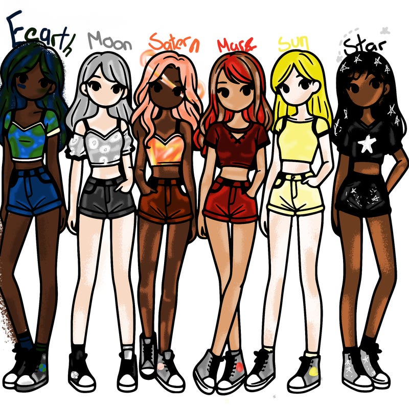 a group of girls wearing crop tops and shorts