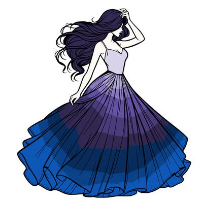 realistic woman with dress flowing in the wind