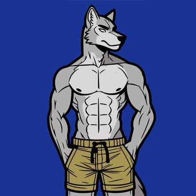 shirtless humanoid werewolf with six pack of abs