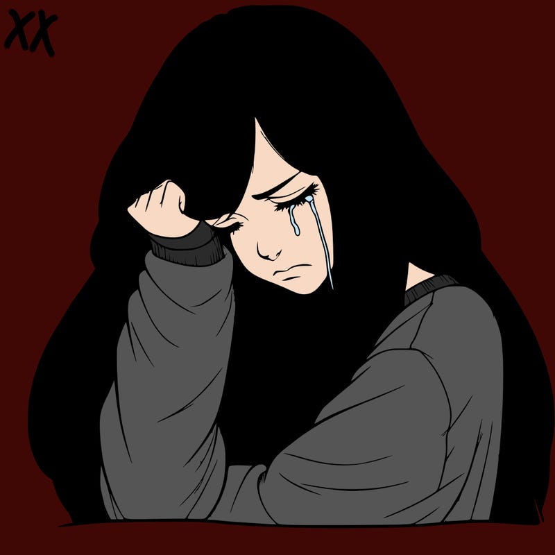 realistic depressed girl with long hair crying